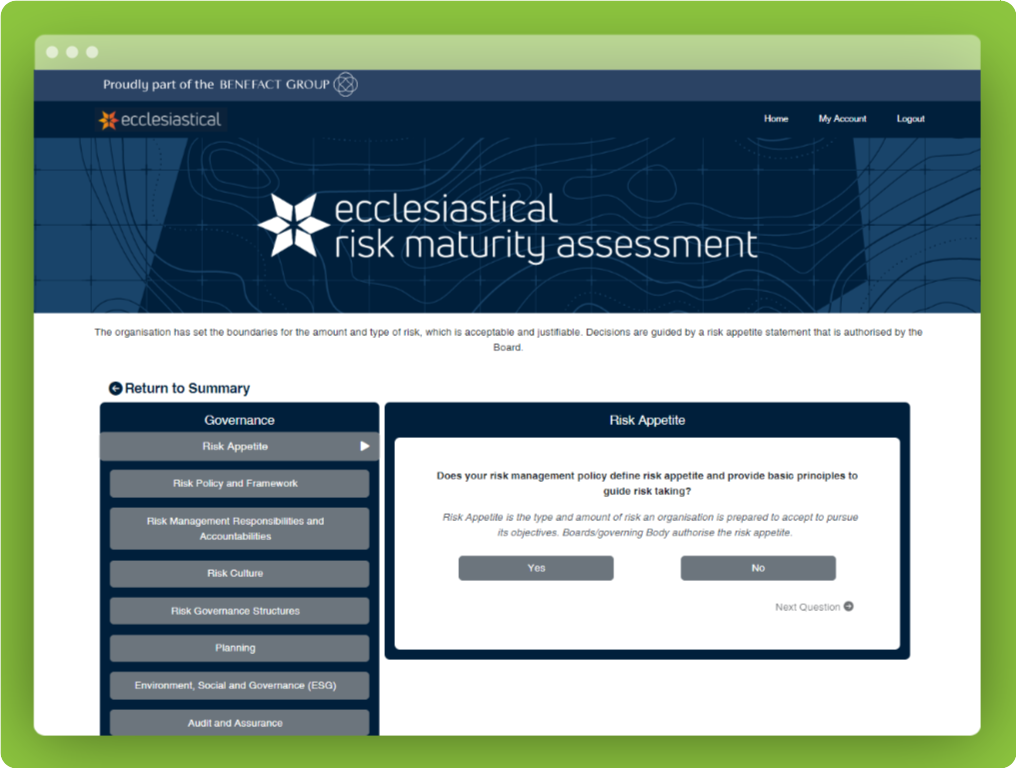 Screenshot of Risk Maturity Assessment Tool